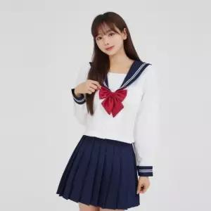 머메이드스커트 교복몰 화이트_네이비 플리츠 세라복 (긴팔) 세트