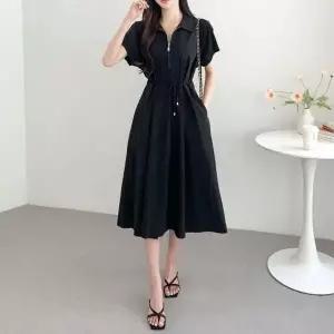 [하프클럽/]여성 미디 집업 원피스 허리 조절 A라인 데일리룩