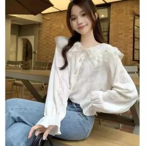 [하프클럽/]여성 프릴 레이스 블라우스 하객용 정장 셔츠 겨울용