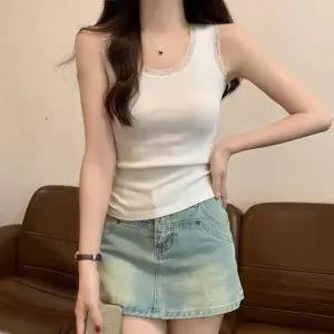 [하프클럽/]레이스 골지 이너 끈나시 사계절용 레이어드 탑