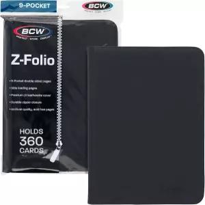 BCW Z-Folio 9-포켓 LX 앨범 - 블랙 안전한 지퍼 카드 정리함 프리미엄 가죽 컬렉션 바인더 포켓몬 MTG