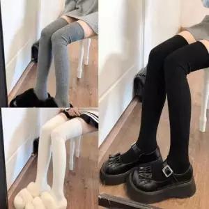 골지니삭스 여성 패션 롱양말 스트라이프 오버 골지 니삭스