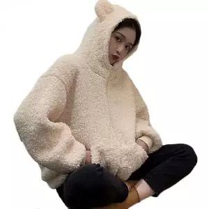 [하프클럽/]겨울용 여성 후드 뽀글이 집업 점퍼 캐주얼 아우터