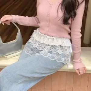 [하프클럽/]레이스 장식 여성 화이트 프릴 미니 랩 치마 레이어드 스타일