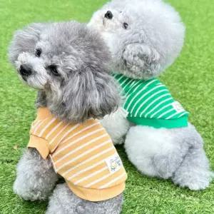 강아지 스트라이프 브이넥 나시티 1P 골지 민소매
