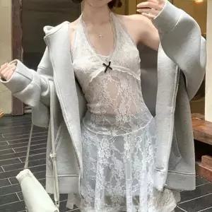 [하프클럽/]여성용 시스루 레이스 숏 미니 원피스 레이어드 이너 스커트