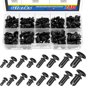 글락스 240pcs 8사이즈 나일론 탈착식 푸시 헤드 패스너 리벳 2MM 블랙 핀 클립 자동차 범퍼 리테이너 실드
