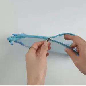 격자 패턴 PVC 투명 파우치 하늘색 방수 목욕 가방 다용도 수납