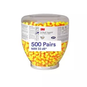 3M 이어 플러그 원터치 디스펜서용 500쌍/리필 병 E-A-Rsoft 슈퍼핏 391-1254 비코드 일회용 폼 NRR 33 드릴링 연삭 가공 톱질 샌딩 용접 옐로우/레드