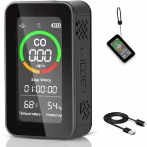 여행용 ThermElc 휴대용 일산화탄소 감지기 경보기 청각 및 시각적 경고 기능이 있는 3000mAh 배터리 손전등 스톱워치 온도 습도 센서
