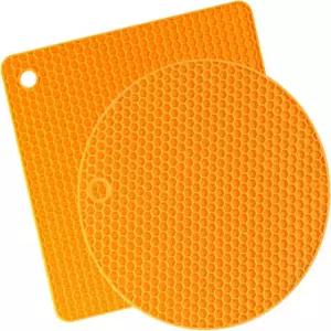 가정용 주방용 실리콘 트리벳 매트 2팩 핫 패드 미끄럼 방지 단열 매트(오렌지) Orange