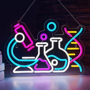 Science 네온 사인 DNA 더블 헬릭스 벽 장식용 스마트 플러그 타이머 호환 USB 전원 생물학 과학 선물 화학 조명 실험실 화학용 (41.5 x 29.9cm(16.5 11.