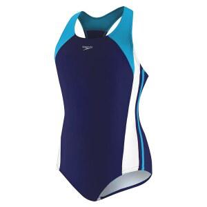 Speedo Big 여아용 솔리드 인피니티 스플라이스 원피스 수영복, 블루