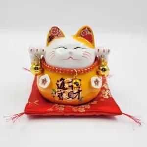 일본 도자기 마네킨네코 저금통(오렌지)