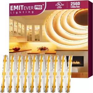 에미테버 COB LED 스트립 라이트 웜 화이트 2700K 테이프 프리미엄 고밀도 DC 24V 360+루멘/피트