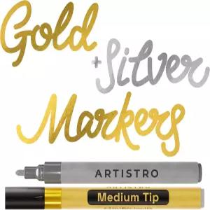 ARTISTRO 2 골드 실버 릴 페인트 마커 3mm 미디엄 팁 펜 공예 아트 프로젝트 등에