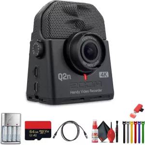 Zoom Q2n4K 핸디 비디오 번들 4X AA 배터리 충전기 Extreme 64GB SDXC 메모리 카드 XLR 여성용 케이블 청소