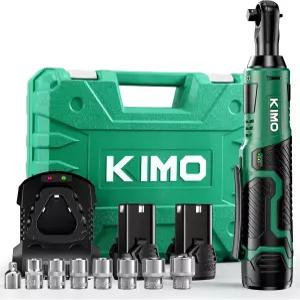 KIMO 무선 전기 래칫 렌치 세트 40Ftlbs 400 2V 3/8인치 변속 7소켓 4인치 어댑터 순방향/역방향 스위치