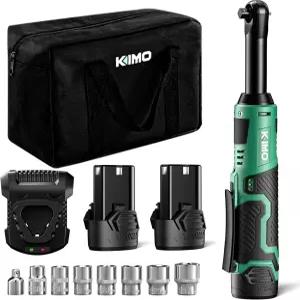 KIMO 3/8인치 확장 전기 래칫 렌치 세트 400 40피트Lbs 2V 무선 2x20Ah 배터리 시간 충전기 7 소켓 및