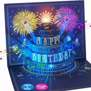 MZD839 업그레이드된 3D 팝업 놀이 생일 카드 불 수 있는 케이크가 된 뮤지컬 LED 조명 인사말 엄마를 위한