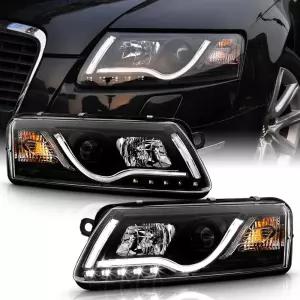 ACANII 20052008 아우디 A6 S6 LED DRL 튜브 블랙 프로젝터 램프 어셈블리 운전석 및 조수석 측면