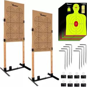 종이 사격용 하이와일드 조절 가능한 표적 스탠드 베이스 카드보드 실루엣 H 모양 사격장 x2 나무 스테이션