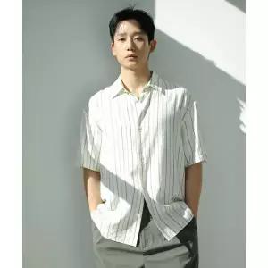 마인드브릿지 COUTURERN혼방 스트라이프 오버핏 반팔 셔츠 - 2color M1WS3181