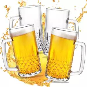 냉동고용 GOSDEN 맥주 머그잔 손잡이가 4개 세트인 대형 헤비 글라스 20 차 커피용 투명 스테인 무연