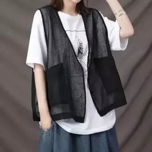 여름 조끼 시스루 브이넥 루즈핏 여성 망사 조끼 베스트 나시 레이어드 데일리 아우터 간절기 캐주얼