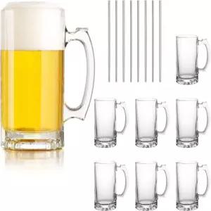 QAPPDA 맥주잔 세트 손잡이가 6인 유리잔 냉동실용 대형 음용잔 500ml 바 펍 스타인 워터컵 8개 KTZB02