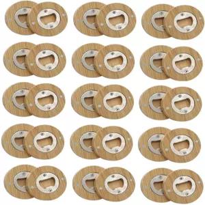 스루투에오 30PCS DIY 대나무 원형 병따개 터 냉장고 스티커 바 데코 맥주병따개