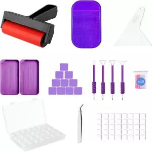 리룬추 46 PCS 다이아몬드 페인팅 도구 키트 미끄럼 방지 매트 핀셋 롤러 펜 보관 용기 초보자를 위한
