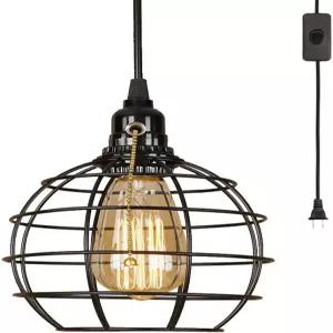 5피트 코드 온/오프 스위치에 플러그가 있는 EFINEHOME 라이트 걸이식 스웨그 램프 블랙 인더스트 빈티지