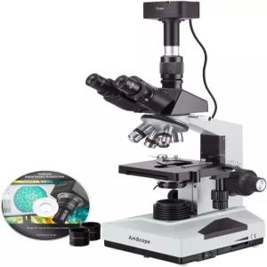 AmScope T490B5MT 디지털 컴파운드 삼안 현미경 WF0x 및 40X2000X 배율 브라이트필드 할로겐 조명 아베