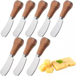 8Pcs 치즈 스프레더 나이프 나무 손잡이가 있는 미니 버터 샤르쿠테리 보드용 스테인리스 스틸 세트