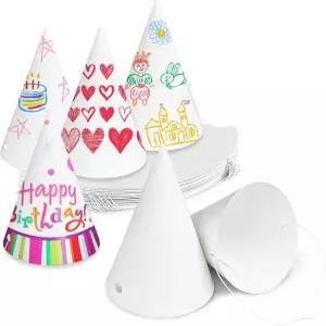 생일을 위한 Wozettn 50팩 화이트 페이퍼 파티 모자 콘 미술 DIY용 블랭크 페인팅 할로윈 크리스마스 용품