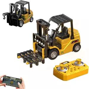 64 합금 RC 지게차 2 in 트랜스폼 트 포크 배터리가 장착된 미니 건설 차량 앱 및 리모컨 STEM 교육용