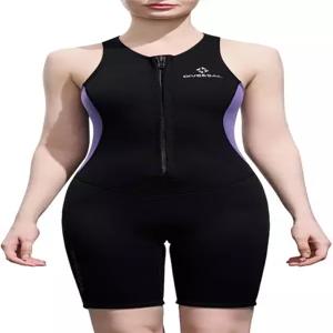 만야 여성 2mm 잠수복 민소매 지퍼 점프수트 원 컬러 블록 수영복으로 보온성 유지