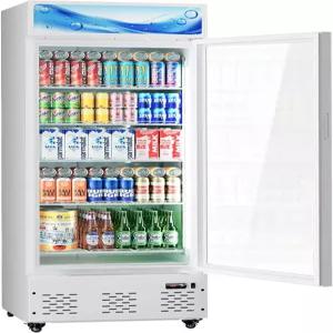 Freezs 화이트 상업용 유리문 디스플레이 냉장고 5Cuft 쿨러 LED 조명 및 카페 레스토랑 바용 선반 5개