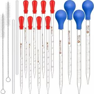 6 유리 피펫 눈금 퍼 2 고무 캡이 있는 05ml 액체 20cm 교반봉 및 오일 이송용 세척 브러시