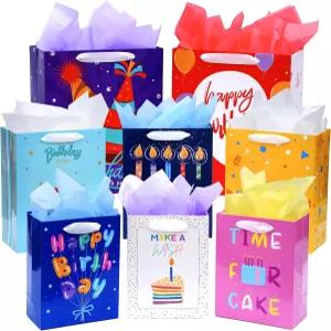 리본 손잡이와 휴지가 있는 니후에크네 8팩 생일 선물 가방 다양한 사이즈 2 특대 5인치 3 대형 3인치 중형