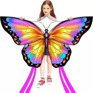 와 성인을 위한 HOO 나비 연 55인치 x 28인치 대형 초보자 48세 비행하기 쉬운 각 300피트 줄 손잡이가