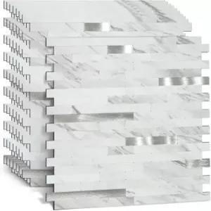 미자로 10피스 필 앤 스틱 PVC 모자이크 백스플래시 주방 등 10 White Marble with Metal