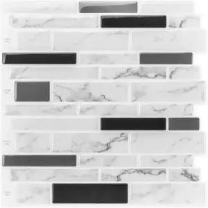 롱킹 10매 필 앤 스틱 타일 백스플래시 주방 욕실 카운터탑 대리석 77용 비닐 3D 자가 접착 스티커 White Marble