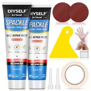 DIYSELF 9팩 드라이월 수리 키트 표면 스패클 월 2×100g (총 7온스) 퍼티 화이트 머드 구멍용 석고 균열 틈 스크래퍼 샌더 포함 빠른 건조 구멍 충전재 9 Pack