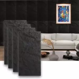 ARTSLAT 4팩 3D PU 스톤 월 패널 인테리어 장식 | 인조 액센트 타일 다크 블랙 47.24 x23.62 x0.6 방수 및 경량 디자인 Dark black