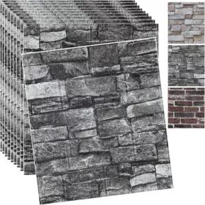 10PCS 3D 벽 패널 필 앤 스틱 벽돌 벽지 인조 돌 폼 자체 접착 벽지(블랙 10개) 10PCS Black