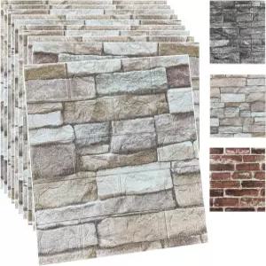 10PCS 3D 벽 패널 필 앤 스틱 폼 벽돌 벽지 인조 돌 자가 접착 벽지(10PCS 암석 색상) 10PCS Rock color
