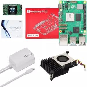 Vemico Raspberry Pi 5 8GB 스타터 키트 싱글 보드 액티브 쿨러 및 27W GaN 5.1V 5A 타입-C 전원 공급 장치