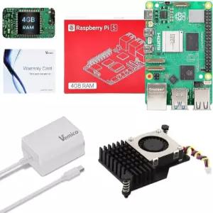 Vemico Raspberry Pi 5 4GB 스타터 키트 싱글 보드 액티브 쿨러 및 27W GaN 5.1V 5A 타입-C 전원 공급 장치